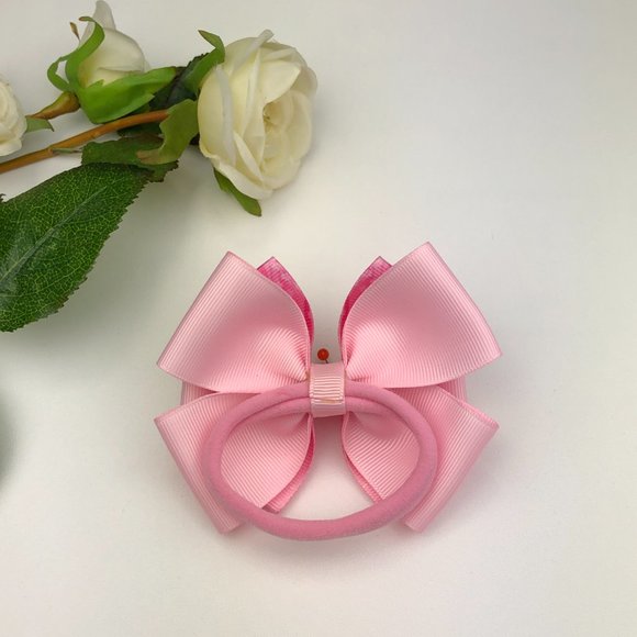 🎀HANDMADE(MTO)🎀 - Multiple Layers Hair Elastic Bows - Pink Floral Printed Ribbon - Picture 4 of 8
